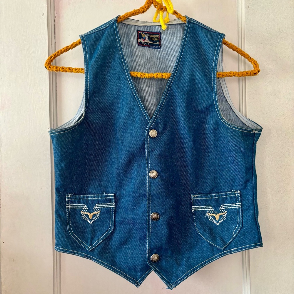 Vintage Blue Denim Vest with Western Flair